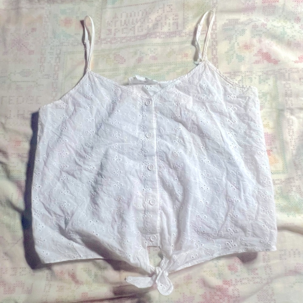 Hippie Rose Juniors' Button Tie-Front Tank Top - White Eyelet